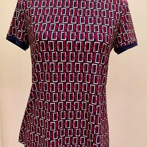 Anne Klein Blue Red Fitted Polo T-Shirt